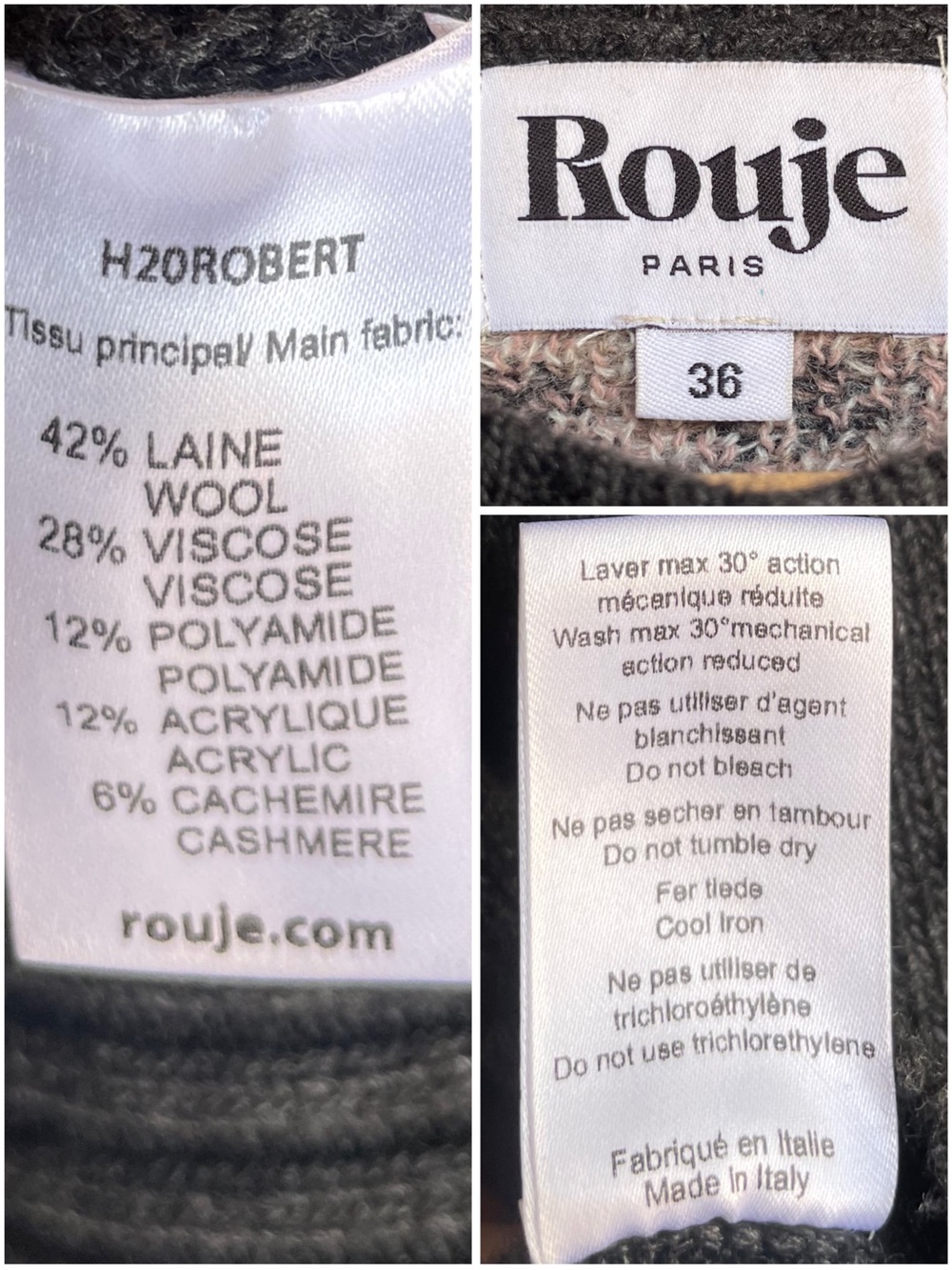 ROUJE Gray & Pink Floral Wool Cashmere Retro Robert Puff Sleeve Cardigan Sweater - Picture 12 of 13